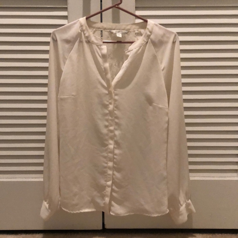 Ivory sheer shirt with lace back